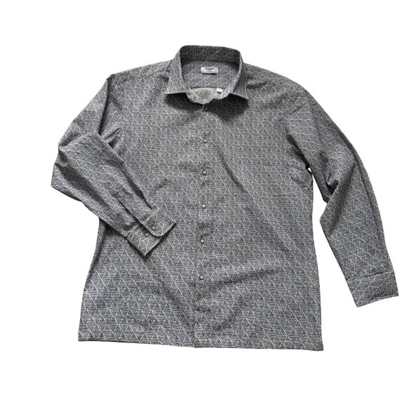 Renoma Paris Mens Geometric Pattern Button-Up Dress Shirt Long Sleeve Size 110 G - Picture 1 of 8